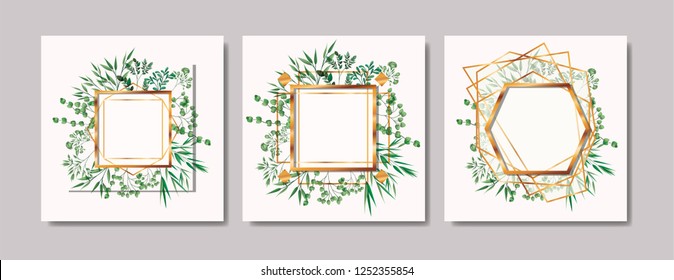 set of geometrics golden frames and leafs