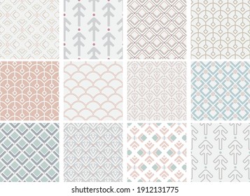 set of geometry abstract doodle seamless pattern on light backgrounds for textile, cards, fabric, wrapping paper