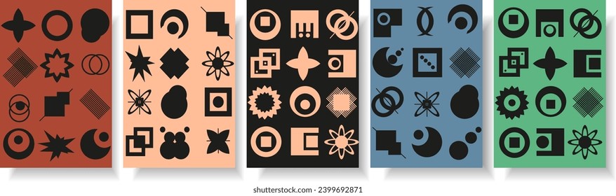 
Set Geometry abstract shapes backgrounds. isolated transparent backdrop Geometric posters in trendy retro Brutalist style. Minimalist Vector illustration EPS 10