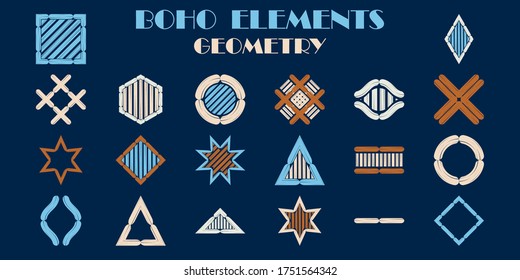 Establecer: Geometría. Diseño con eclosión manual. Textil. Ornamento étnico de boho. Ilustración vectorial para diseño web o impresión.