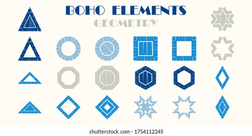 Set: Geometry. Design with manual hatching. Textile. Ethnic boho ornament. Vector illustration for web design or print.