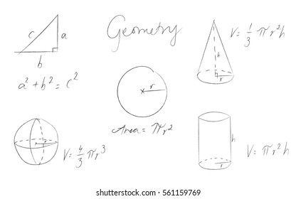 Set of geometry equations hand drawn, vector