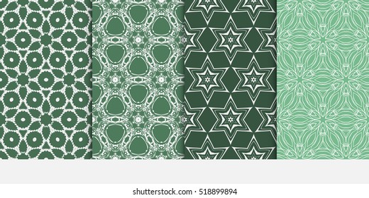 set of geometry flower pattern. Seamless. Arabesque. vector illustration. green color. For design, wallpaper, background fills, card, banner.