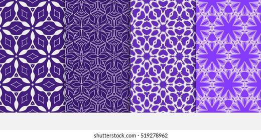 set of geometry flower pattern. Seamless. Arabesque. vector illustration. blue color