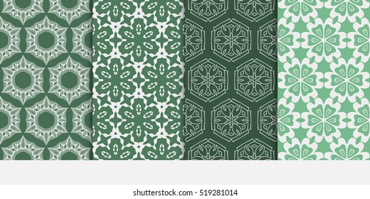 set of geometry flower pattern. Seamless. Arabesque. vector illustration. green color. For design, wallpaper, background fills, card, banner.
