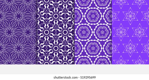 set of geometry flower pattern. Seamless. Arabesque. vector illustration. blue color