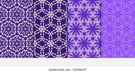 set of geometry flower pattern. Seamless. Arabesque. vector illustration. blue color