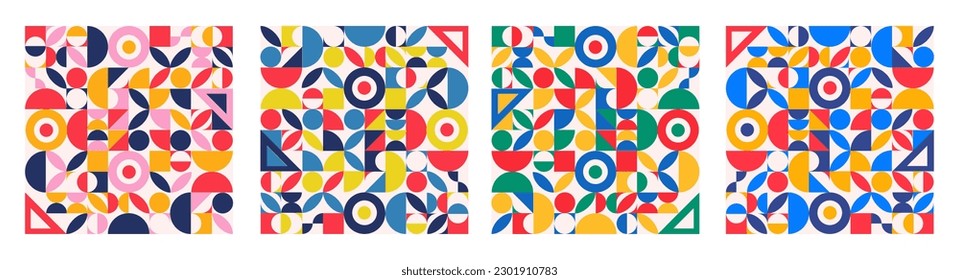 Set of geometry minimalistic artwork poster with simple shape and figure. Abstract vector pattern design in Scandinavian style for web banner, business presentation, branding package, fabric print