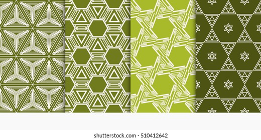 set of geometry seamless pattern. abstract geometry triangle, hexagon. vector illustration. modern ornament. olive color. For design, wallpaper, background fills, card, banner,