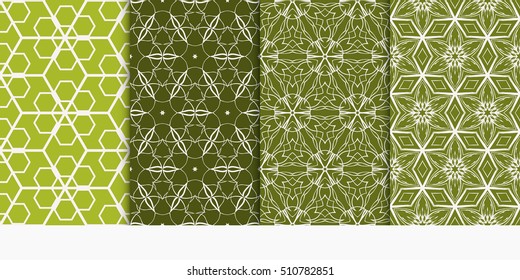 set of geometry seamless pattern. abstract geometry triangle, hexagon. vector illustration. modern ornament. olive color. For design, wallpaper, background fills, card, banner,