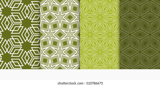 set of geometry seamless pattern. abstract geometry triangle, hexagon. vector illustration. modern ornament. olive color. For design, wallpaper, background fills, card, banner,