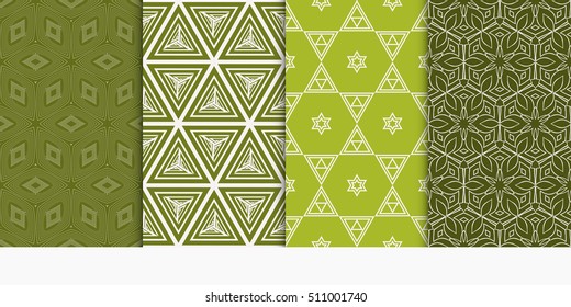 set of geometry seamless pattern. abstract geometry triangle, hexagon. vector illustration. modern ornament. olive color. For design, wallpaper, background fills, card, banner,