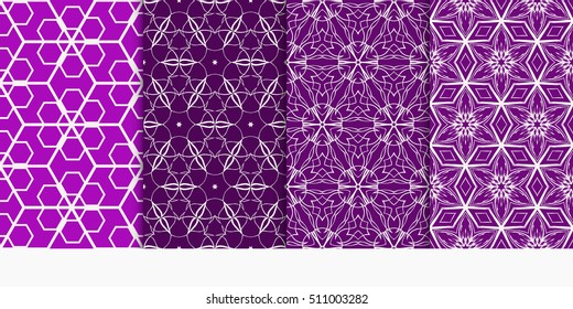 set of geometry seamless pattern. abstract geometry triangle, hexagon. vector illustration. modern ornament. purple color For design, wallpaper, background fills, card, banner