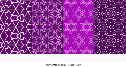 set of geometry seamless pattern. abstract geometry triangle, hexagon. vector illustration. modern ornament. purple color For design, wallpaper, background fills, card, banner