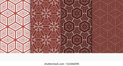 set of geometry seamless pattern. abstract geometry triangle, hexagon. vector illustration. modern ornament. red color For design, wallpaper, background fills, card, banner