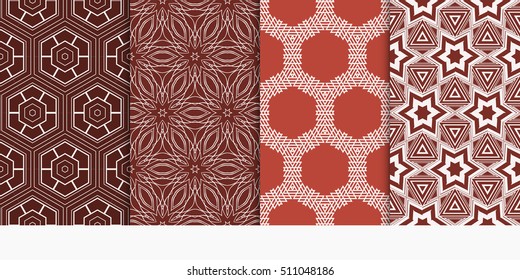 set of geometry seamless pattern. abstract geometry triangle, hexagon. vector illustration. modern ornament. red color For design, wallpaper, background fills, card, banner
