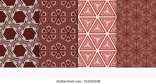 set of geometry seamless pattern. abstract geometry triangle, hexagon. vector illustration. modern ornament. red color For design, wallpaper, background fills, card, banner
