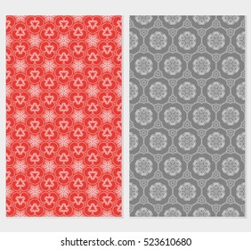 set of geometry seamless pattern. abstract floral ornament. vector illustration. For design, wallpaper, background fills, card, banner. grey, red, orange color