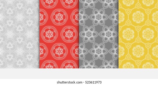 set of geometry seamless pattern. abstract floral ornament. vector illustration. For design, wallpaper, background fills, card, banner. grey, red, orange color