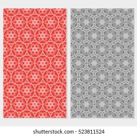 set of geometry seamless pattern. abstract floral ornament. vector illustration. For design, wallpaper, background fills, card, banner. grey, red, orange color