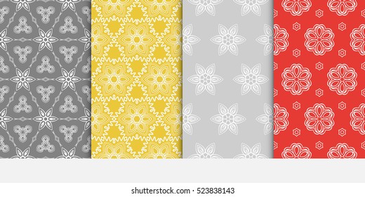set of geometry seamless pattern. abstract floral ornament. vector illustration. For design, wallpaper, background fills, card, banner. grey, red, orange color