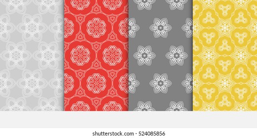 set of geometry seamless pattern. abstract floral ornament. vector illustration. For design, wallpaper, background fills, card, banner. grey, red, orange color
