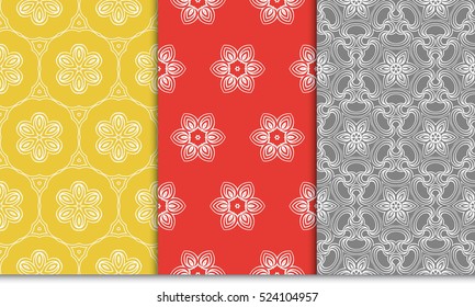 set of geometry seamless pattern. abstract floral ornament. vector illustration. For design, wallpaper, background fills, card, banner. grey, red, orange color