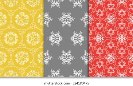 set of geometry seamless pattern. abstract floral ornament. vector illustration. For design, wallpaper, background fills, card, banner. grey, red, orange color
