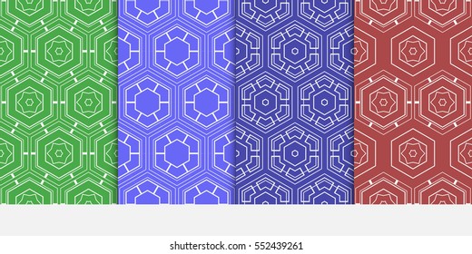 set of geometry seamless pattern. abstract hexagon. vector illustration. modern ornament.
