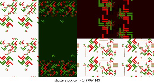 Set geometry seamless patterns christmas colors background vector simple. Wallpaper retro holiday geometry
