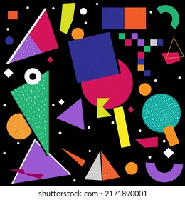 
set of geometry shapes of different colors on a black background