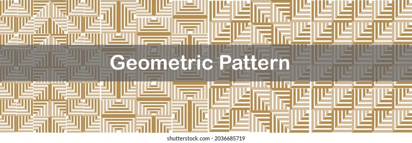 set of geomteric sameless abstract pattern gold and white