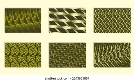 Conjunto de patrones geométricos sin soldadura amarillos. Fondo de ilustración vectorial, envoltura, papel de pared, cubierta, tela, tela, diseño textil. Swatch