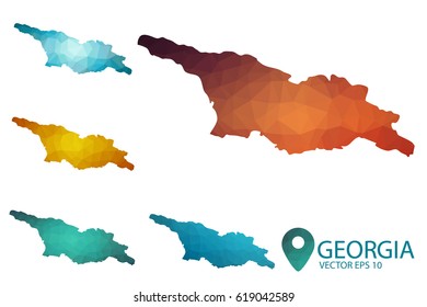 Set of Georgia maps. Bright gradient map of country in low poly style. Multicolored country map in geometric style for your infographics. Vector illustration eps 10.