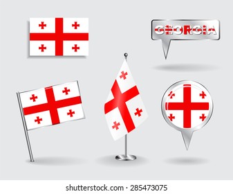 Set of Georgian pin, icon and map pointer flags. Vector illustration.