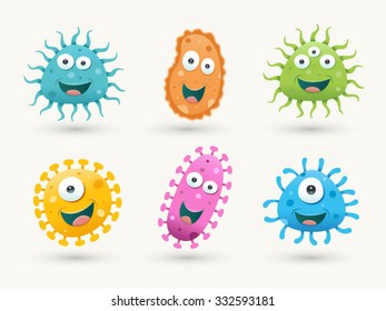 Set of germ vector illustrations - blue, orange, green, yellow and pink
