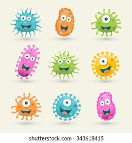 Conjunto de ilustraciones vectoriales germinales: azul, naranja, verde, amarillo y rosa
