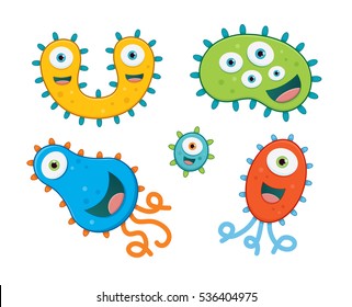 Set of germ vector illustrations - blue, orange, green, yellow and orange - white background