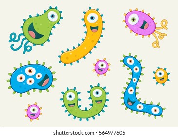 Set of germ vector illustrations - blue, green, pink and yellow