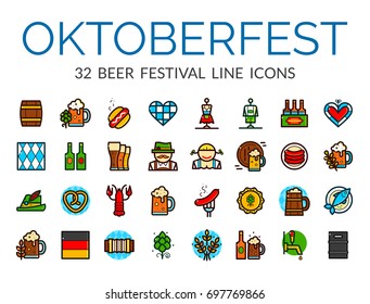 Set of German Beer Festival icons in line art style, Oktoberfest vector illustration