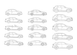 Set Of German Car Models Side View