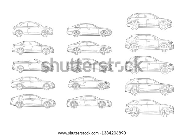 set of German car models\
side view