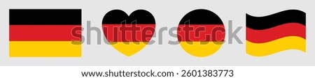 Set of German flags isolated. German flags set in square, circle, waving flag and heart shape icons various designs element. German flags collection different style. Vector illustration.