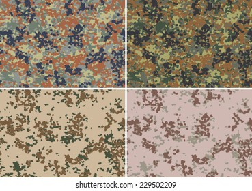 Set of german flecktarn camouflage seamless patterns.Woodland and desert style