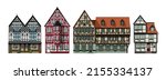 Set of German half-timbered houses. Traditional bavarian architecture. Vector illustration