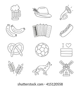 Set of German icons on a white background. Vector illustration. 