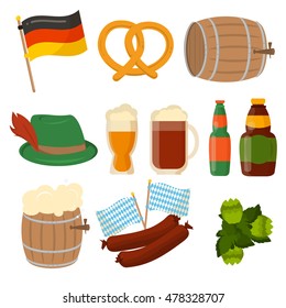 Set of German Oktoberfest vector sausage bavarian design elements isolated on white background. 