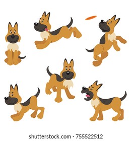 A Set Of German Shepherd Cartoon Dog Poses