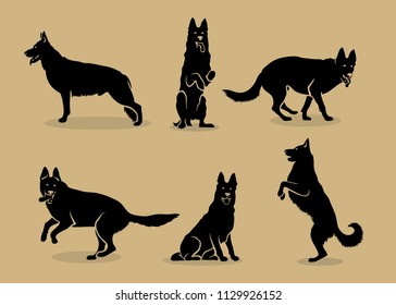 Set of German Shepherd dog silhouettes - isolated vector illustration