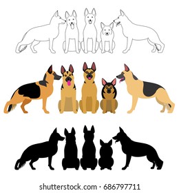 set of german shepherd group